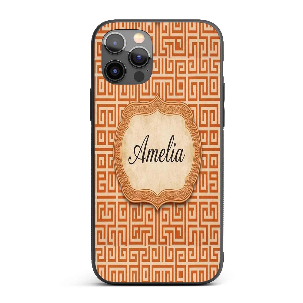 Warm Orange Beige Fine Line Decorative Design Custom Name Protective Phone Case Mobile Cover Durable Everyday Smartphone Shock Resistant