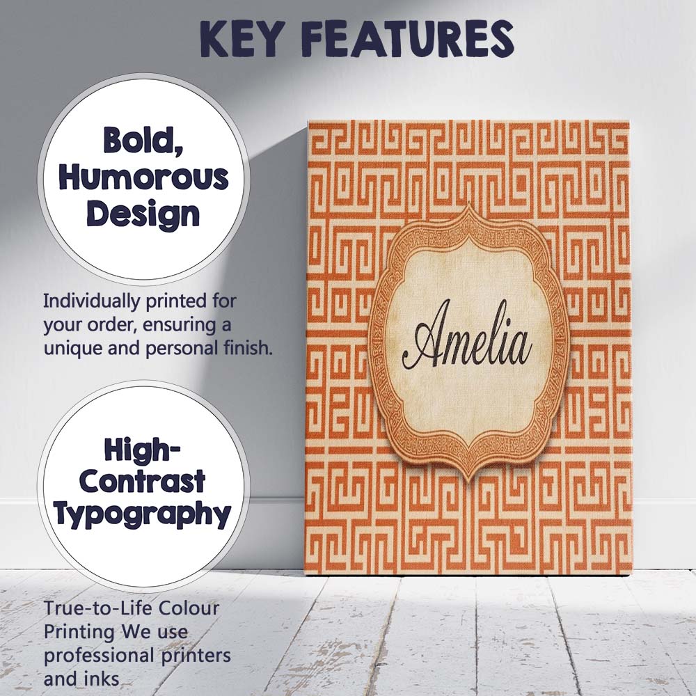 Personalised Name Warm Orange Beige Fine Custom  Unique Gift Idea Elegant Feature Canvas Wall Art Print Decor Picture Ready to Hang