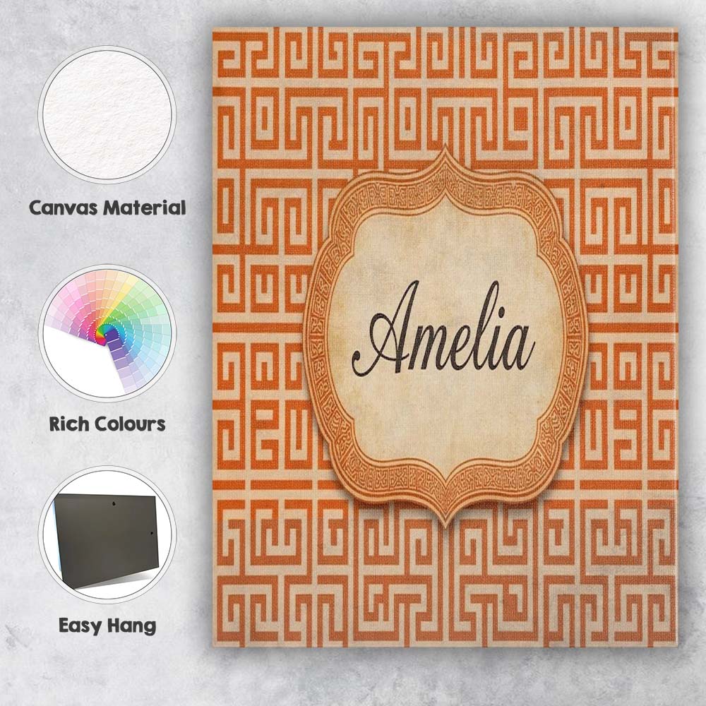 Personalised Name Warm Orange Beige Fine Custom  Unique Gift Idea Elegant Feature Canvas Wall Art Print Decor Picture Ready to Hang