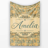 Vintage Teal Beige Distressed Tribal Maze Seamless Pattern Name Cute  Personalised Custom Name Super Soft Fleece Blanket Bed Sofa Throw