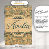 Vintage Teal Beige Distressed Tribal Maze Seamless Pattern Name Cute  Personalised Custom Name Super Soft Fleece Blanket Bed Sofa Throw