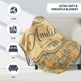 Vintage Teal Beige Distressed Tribal Maze Seamless Pattern Name Cute  Personalised Custom Name Super Soft Fleece Blanket Bed Sofa Throw