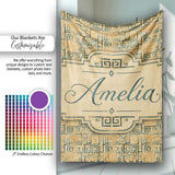 Vintage Teal Beige Distressed Tribal Maze Seamless Pattern Name Cute  Personalised Custom Name Super Soft Fleece Blanket Bed Sofa Throw