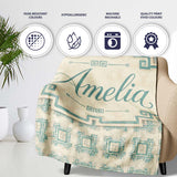 Soft Aqua Grey Square Tribal Geometric Seamless Pattern Name Cute  Personalised Custom Name Super Soft Fleece Blanket Bed Sofa Throw