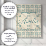Personalised Name Soft Aqua Grey Square Custom  Modern Room Accent Elegant Feature Canvas Wall Art Print Decor Picture Ready to Hang