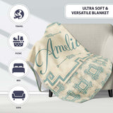 Soft Aqua Grey Square Tribal Geometric Seamless Pattern Name Cute  Personalised Custom Name Super Soft Fleece Blanket Bed Sofa Throw