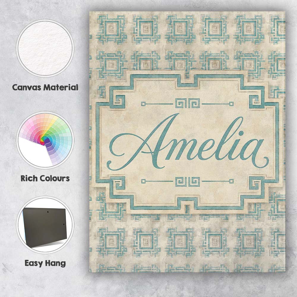 Personalised Name Soft Aqua Grey Square Custom  Modern Room Accent Elegant Feature Canvas Wall Art Print Decor Picture Ready to Hang