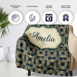 Teal Beige Art Deco Geometric Square Seamless Pattern Name Cute  Personalised Custom Name Super Soft Fleece Blanket Bed Sofa Throw