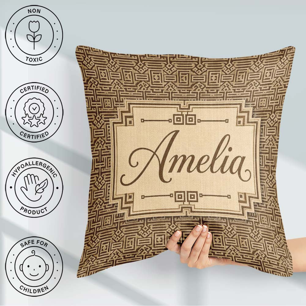 Custom Name Brown Layered Geometric Square Seamless Pattern Name Square Filled Cushion Throw Pillow Sofa Bed Home Decor Zip Washable UK Made