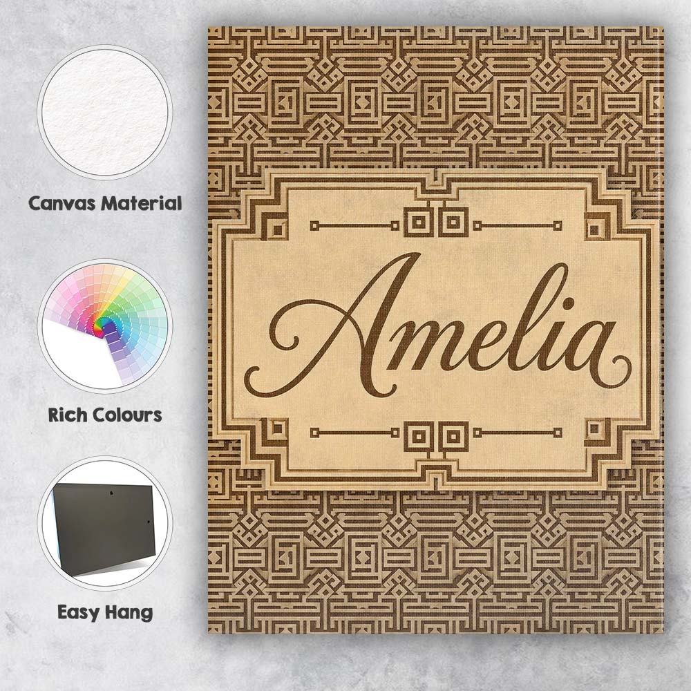 Personalised Name Brown Beige Layered Custom Modern Room Accent Creative Decorator Style Canvas Wall Art Print Decor Picture Ready to Hang