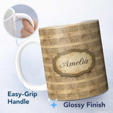 Personalized Custom Name Vintage Beige Horizontal Tribal Stripe Seamless Pattern Name Cute 11oz Ceramic Coffee Tea Mug White Large Handle