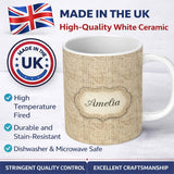 Personalized Custom Name Soft Beige Subtle Maze Texture Seamless Pattern Name Cute Unique 11oz Ceramic Coffee Tea Mug White Large Handle