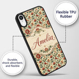 Classic Red Floral Vintage Garden Printed Design Custom Name Protective Phone Case Mobile Cover Durable Everyday Smartphone Shock Resistant