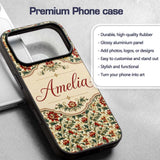 Classic Red Floral Vintage Garden Printed Design Custom Name Protective Phone Case Mobile Cover Durable Everyday Smartphone Shock Resistant