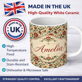Personalized Custom Name Classic Red Floral Vintage Garden Seamless Pattern Name Cute Unique 11oz Ceramic Coffee Tea Mug White Large Handle