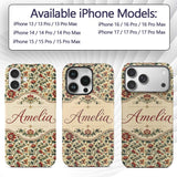 Classic Red Floral Vintage Garden Printed Design Custom Name Protective Phone Case Mobile Cover Durable Everyday Smartphone Shock Resistant
