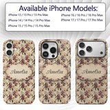 Vintage Orchid Floral Beige Elegant Seamless Custom Name Protective Phone Case Mobile Cover Durable Everyday Smartphone Shock Resistant