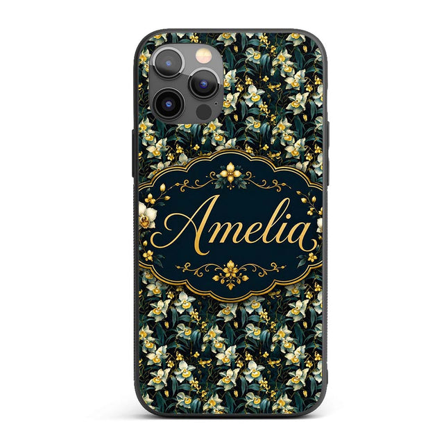 Dark Teal Orchid Floral Botanical Luxury Seamless Custom Name Protective Phone Case Mobile Cover Durable Everyday Smartphone Shock Resistant