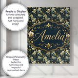 Personalised Name Dark Teal Orchid Floral Custom  Unique Gift Idea Elegant Feature Canvas Wall Art Print Decor Picture Ready to Hang