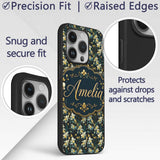 Dark Teal Orchid Floral Botanical Luxury Seamless Custom Name Protective Phone Case Mobile Cover Durable Everyday Smartphone Shock Resistant
