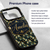Dark Teal Orchid Floral Botanical Luxury Seamless Custom Name Protective Phone Case Mobile Cover Durable Everyday Smartphone Shock Resistant