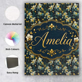 Personalised Name Dark Teal Orchid Floral Custom  Unique Gift Idea Elegant Feature Canvas Wall Art Print Decor Picture Ready to Hang