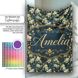 Dark Teal Orchid Floral Botanical Luxury Seamless Pattern Custom  Personalised Custom Name Super Soft Fleece Blanket Bed Sofa Throw