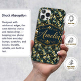 Dark Teal Orchid Floral Botanical Luxury Seamless Custom Name Protective Phone Case Mobile Cover Durable Everyday Smartphone Shock Resistant