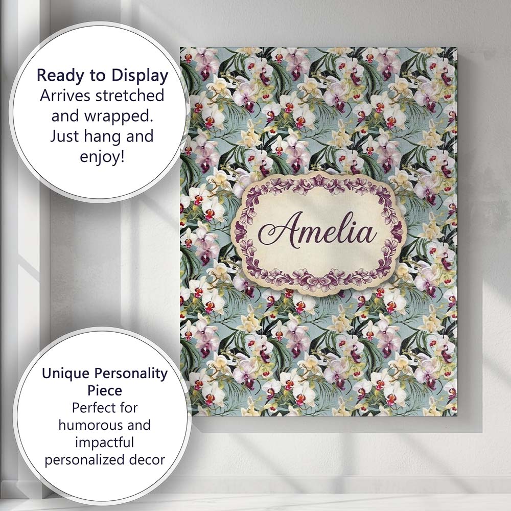 Personalised Name Soft Blue Orchid Floral Custom  Unique Gift Idea Elegant Feature Canvas Wall Art Print Decor Picture Ready to Hang