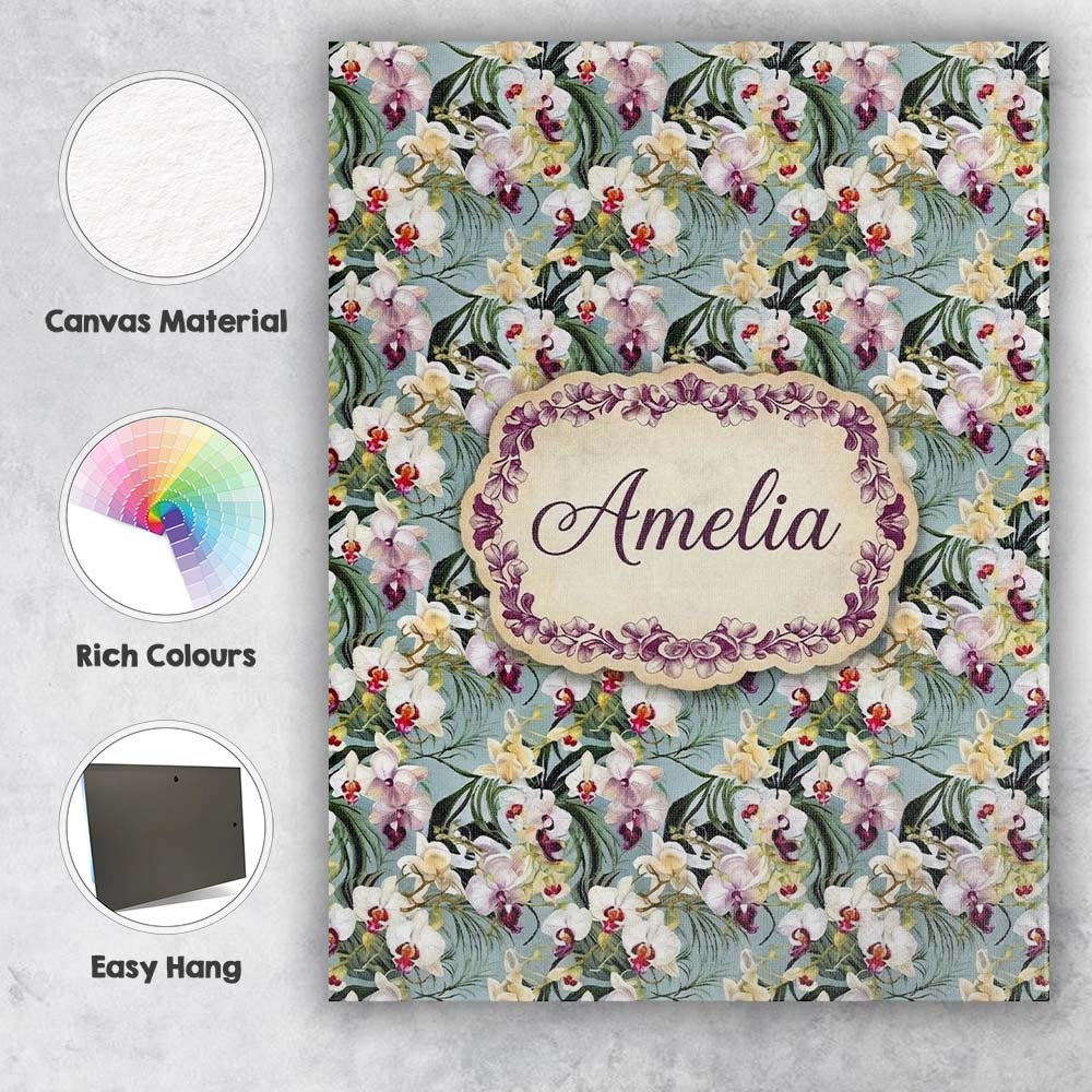 Personalised Name Soft Blue Orchid Floral Custom  Unique Gift Idea Elegant Feature Canvas Wall Art Print Decor Picture Ready to Hang