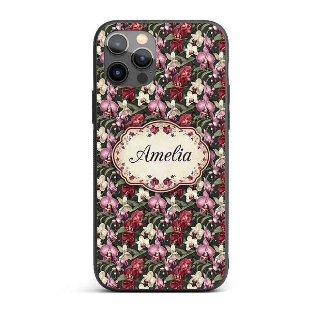 Deep Green Orchid Floral Vintage Luxury Seamless Custom Name Protective Phone Case Mobile Cover Durable Everyday Smartphone Shock Resistant