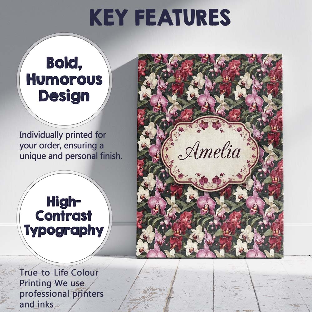 Personalised Name Deep Green Orchid Floral Custom  Unique Gift Idea Elegant Feature Canvas Wall Art Print Decor Picture Ready to Hang
