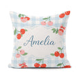 Custom Name Cherry Fruit Green Gingham Picnic Seamless Pattern Square Filled Cushion Throw Pillow Sofa Bed Home Decor Zip Washable UK Made