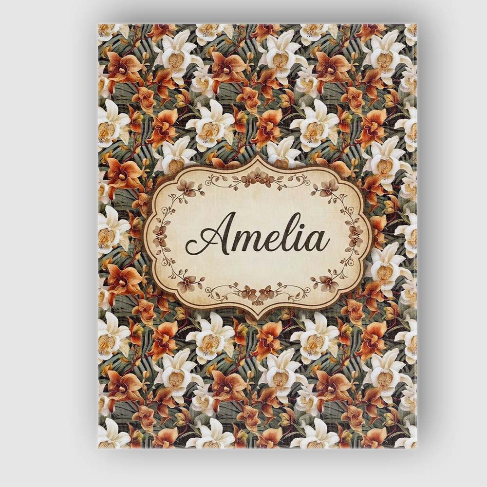 Personalised Name Warm Brown Orchid Floral Custom  Unique Gift Idea Elegant Feature Canvas Wall Art Print Decor Picture Ready to Hang