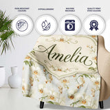 Soft Cream Orchid Floral Minimal Elegant Seamless Pattern Custom  Personalised Custom Name Super Soft Fleece Blanket Bed Sofa Throw
