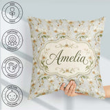 Custom Name Cream Orchid Floral Minimal Elegant Seamless Pattern Square Filled Cushion Throw Pillow Sofa Bed Home Decor Zip Washable UK Made