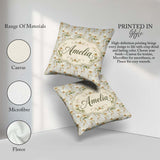 Custom Name Cream Orchid Floral Minimal Elegant Seamless Pattern Square Filled Cushion Throw Pillow Sofa Bed Home Decor Zip Washable UK Made