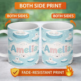 Personalized Custom Name Cute Polar Bears on Ice Floes Arctic Winter Cute Animals Seamless 11oz Ceramic Coffee Tea Mug White Large Handle