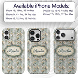 Muted Sage Orchid Floral Vintage Texture Seamless Custom Name Protective Phone Case Mobile Cover Durable Everyday Smartphone Shock Resistant