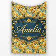 Golden Yellow Orchid Floral Artistic Seamless Pattern Name Cute  Personalised Custom Name Super Soft Fleece Blanket Bed Sofa Throw