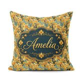 Custom Name Golden Yellow Orchid Artistic Seamless Pattern Name Square Filled Cushion Throw Pillow Sofa Bed Home Decor Zip Washable UK Made