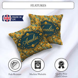 Custom Name Golden Yellow Orchid Artistic Seamless Pattern Name Square Filled Cushion Throw Pillow Sofa Bed Home Decor Zip Washable UK Made