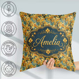 Custom Name Golden Yellow Orchid Artistic Seamless Pattern Name Square Filled Cushion Throw Pillow Sofa Bed Home Decor Zip Washable UK Made