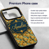 Golden Yellow Orchid Floral Artistic Seamless Custom Name Protective Phone Case Mobile Cover Durable Everyday Smartphone Shock Resistant