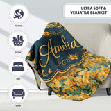 Golden Yellow Orchid Floral Artistic Seamless Pattern Name Cute  Personalised Custom Name Super Soft Fleece Blanket Bed Sofa Throw