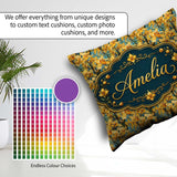 Custom Name Golden Yellow Orchid Artistic Seamless Pattern Name Square Filled Cushion Throw Pillow Sofa Bed Home Decor Zip Washable UK Made