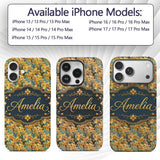 Golden Yellow Orchid Floral Artistic Seamless Custom Name Protective Phone Case Mobile Cover Durable Everyday Smartphone Shock Resistant