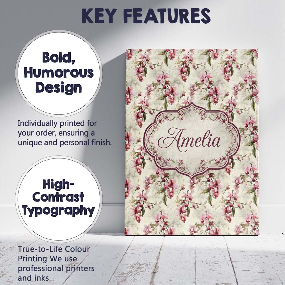 Personalised Name Soft Pink Orchid Floral Custom  Unique Gift Idea Elegant Feature Canvas Wall Art Print Decor Picture Ready to Hang