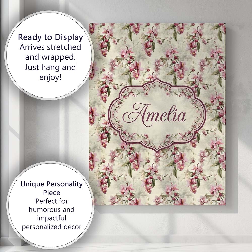 Personalised Name Soft Pink Orchid Floral Custom  Unique Gift Idea Elegant Feature Canvas Wall Art Print Decor Picture Ready to Hang