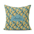 Custom Name Golden Yellow Floral Botanical Blue Seamless Pattern Square Filled Cushion Throw Pillow Sofa Bed Home Decor Zip Washable UK Made